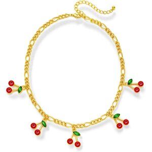 Women's Red Gold Beautifully Trendy Cherry Statement Charm Gold Plated Necklace